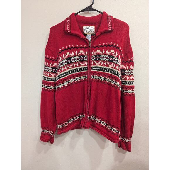 Vintage red zip up style fair isle cardigan by Heirloom Collectables size L - Picture 1 of 9